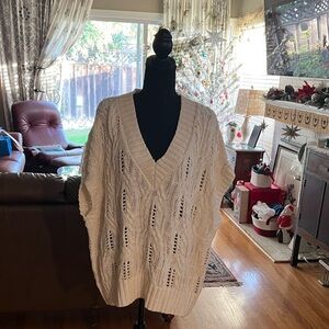 Anthropologie maeve beautiful crochet knit Cream V-Neck Sweater 85 cotton